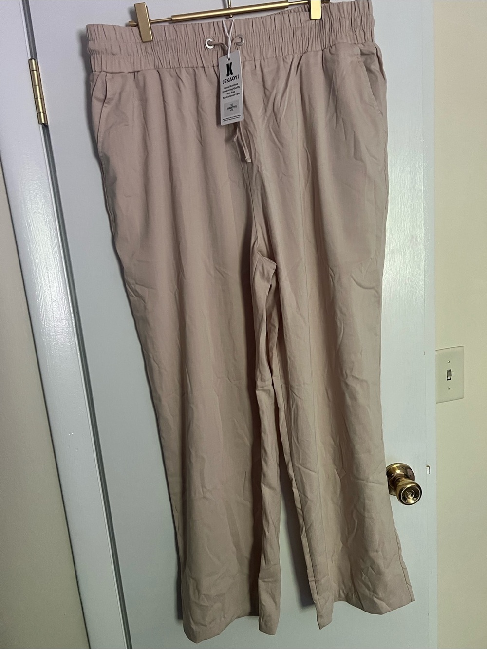 Women’s Beige Drawstring Elastic Waist Pants